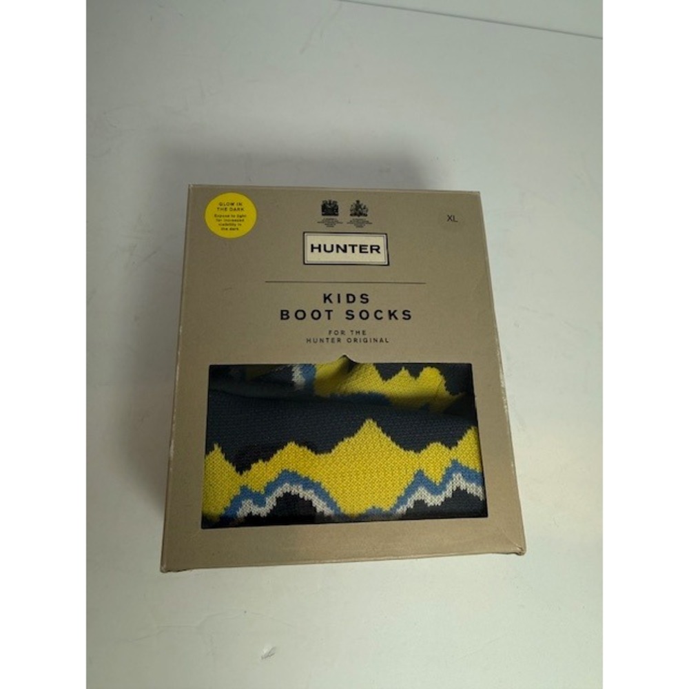 Hunter Storm Stripe Knitted Cuff Boot Socks Navy Glow Kids XL /Womens up to 6.5